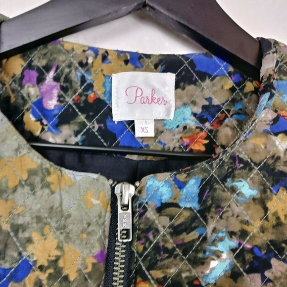 Parker Maverick Silk Quilted Floral Bomber Jacket - Picture 5 of 7